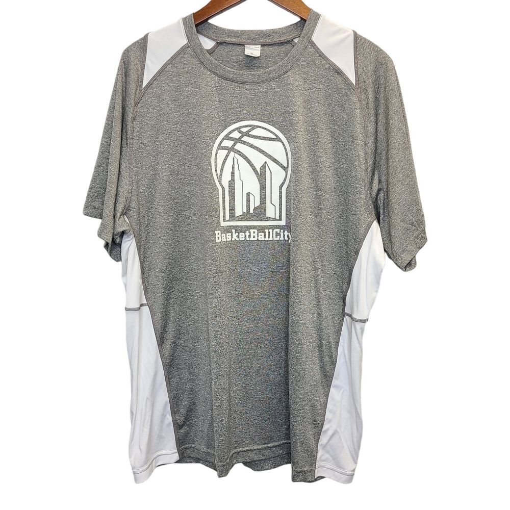 Mens Basketball City Sport-Tek Grey White Athletic Jersey Shirt XL